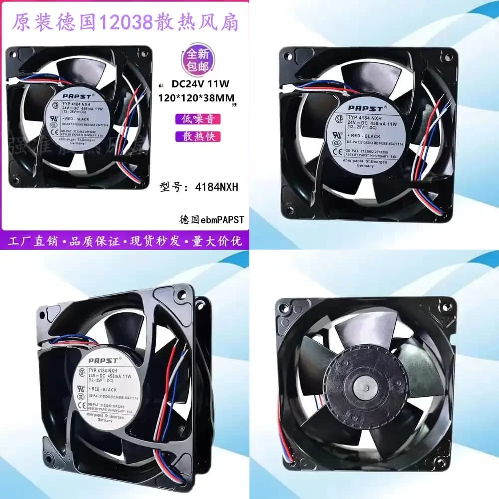 Ventola di Raffreddamento ad Alte Prestazioni 120mm 24V DC con Telaio in Alluminio per ebmPAPST 12038 4184NXH NXHR 458mA 11W, Dissipazione di Calore per PC e Server