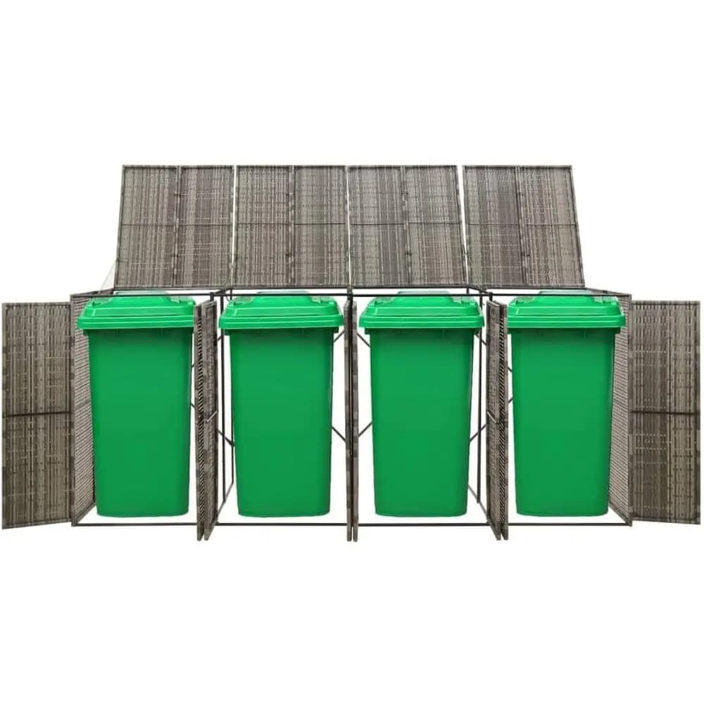 Capannone portaoggetti per bidone con ruote da esterno grigio per 4 bidoni della spazzatura, 107,9x31,5x46,1