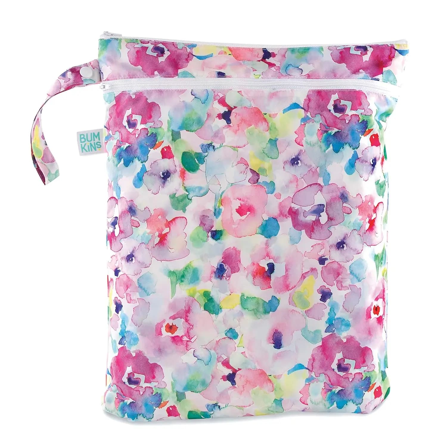 Waterproof Wet Dry Bag for Travel, Swimsuit, Cloth Diaper, Gym Clothes, Pool, Beach, Reusable Zip Pouch, Watercolor Floral
