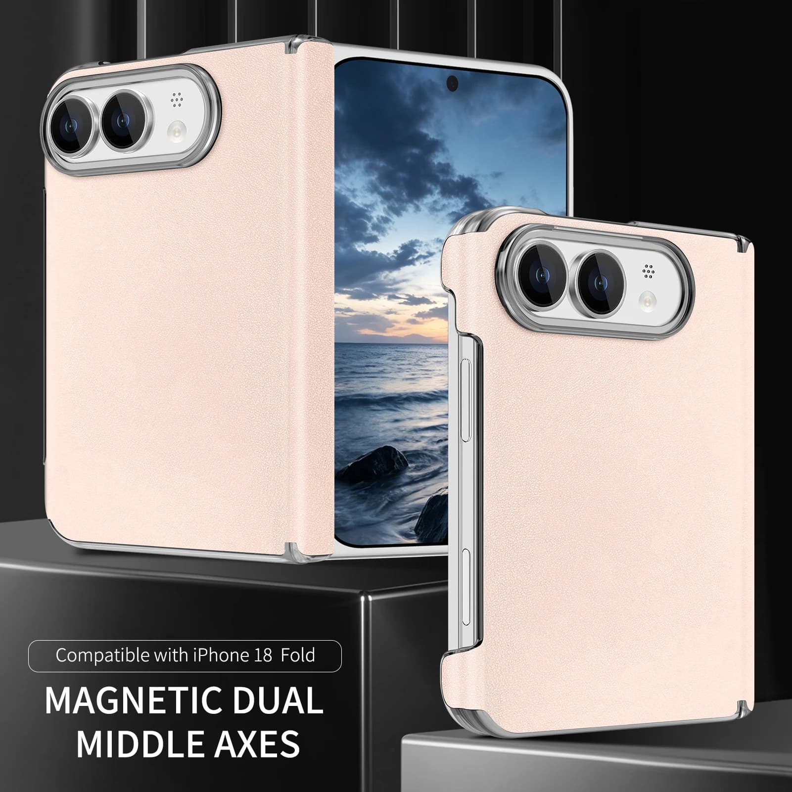 Luxury Business Skin-Feel Leather Drop-resistant Case‌ For iPhone Duo Magsafe Case Shockproof Central Axis Protection Slim Cover