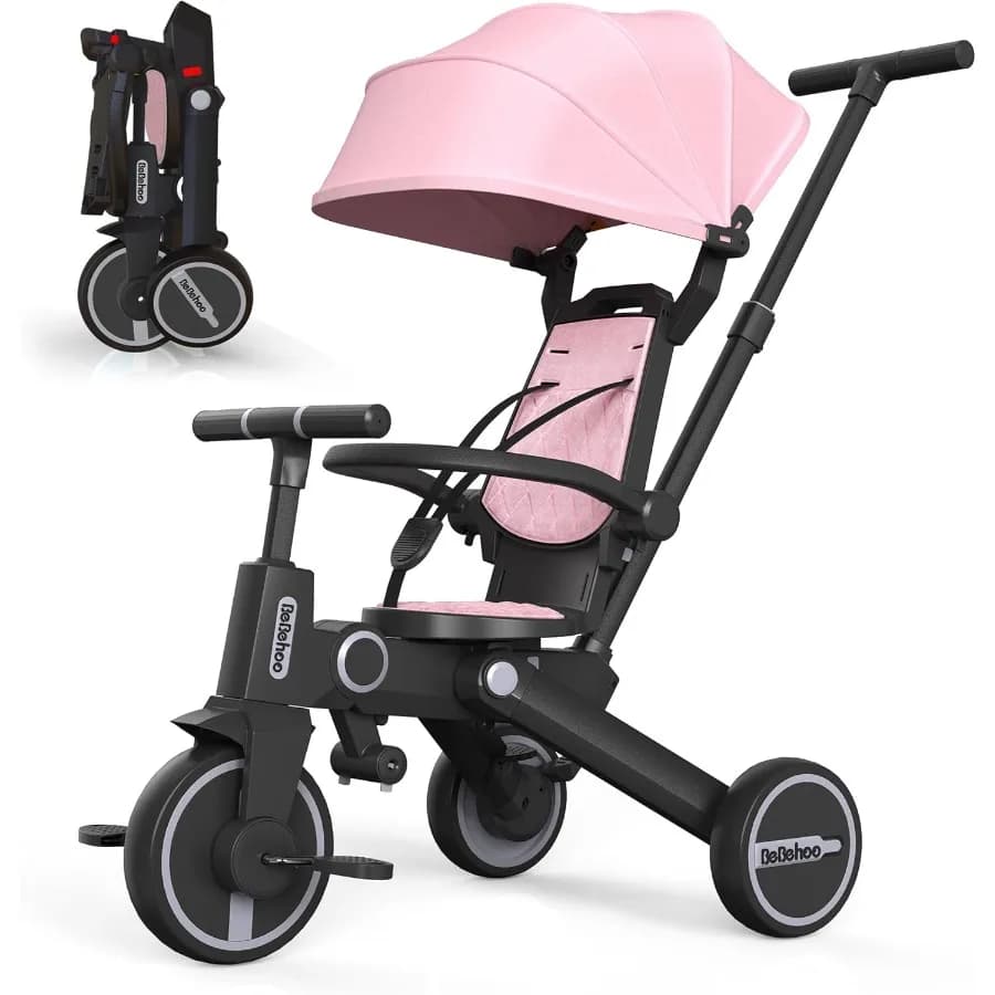 Triciclo Passeggino per bambini Triciclo pieghevole per bambini Balance Bike con maniglia a spinta Passeggino per bambini da 1 a 5 anni 7 pollici