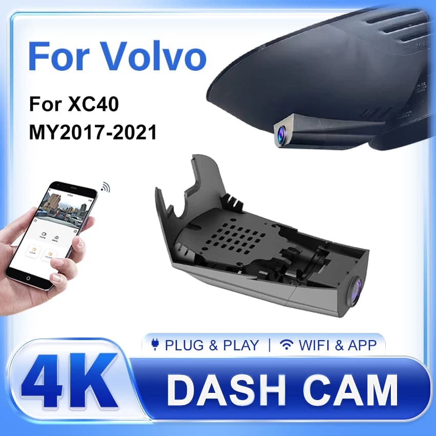 New! Plug and play Auto DVR WiFi Dash Cam Camera For Volvo XC40 2017 2018 2019 2020 2021 Control App Sensor Rain Wire, 4K Dashcam