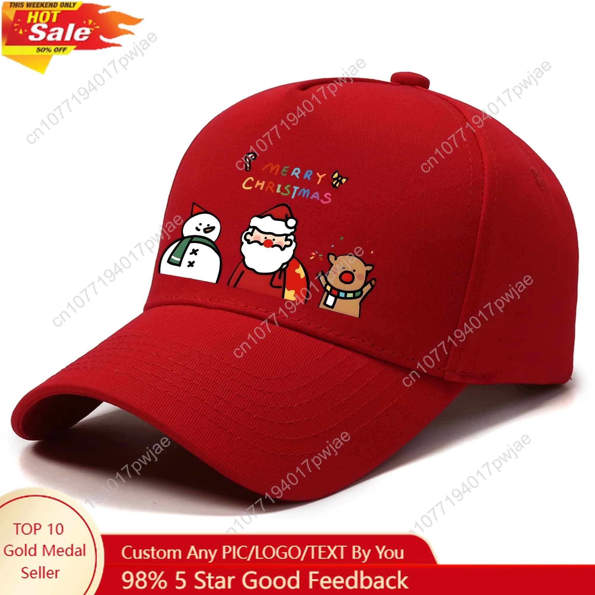[Christmas baseball cap] Polyester baseball cap with 1 piece Christmas print, adjustable street style sun protection hat for man, Wa hand