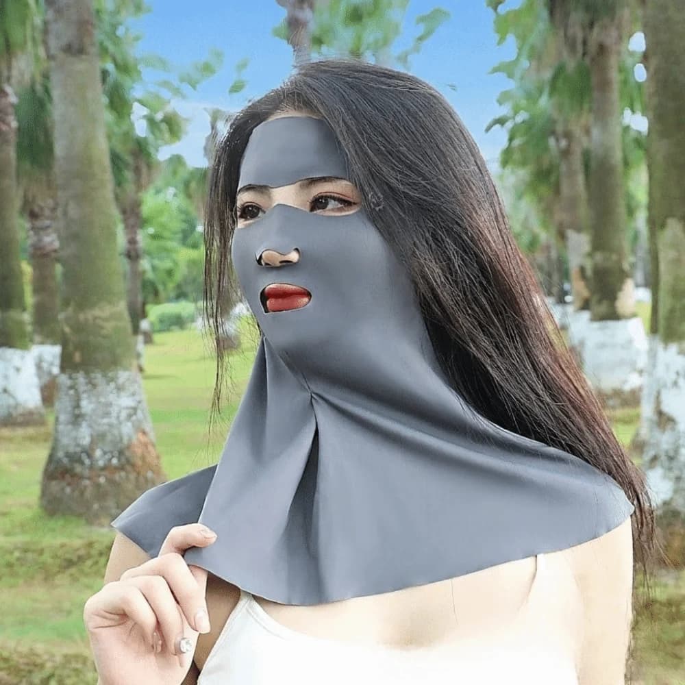 Fashion Sun Protection Ice Silk Face Veil Solid Color Polyester Sunscreen Mask Breathable Full Face Neck Wrap Cycling