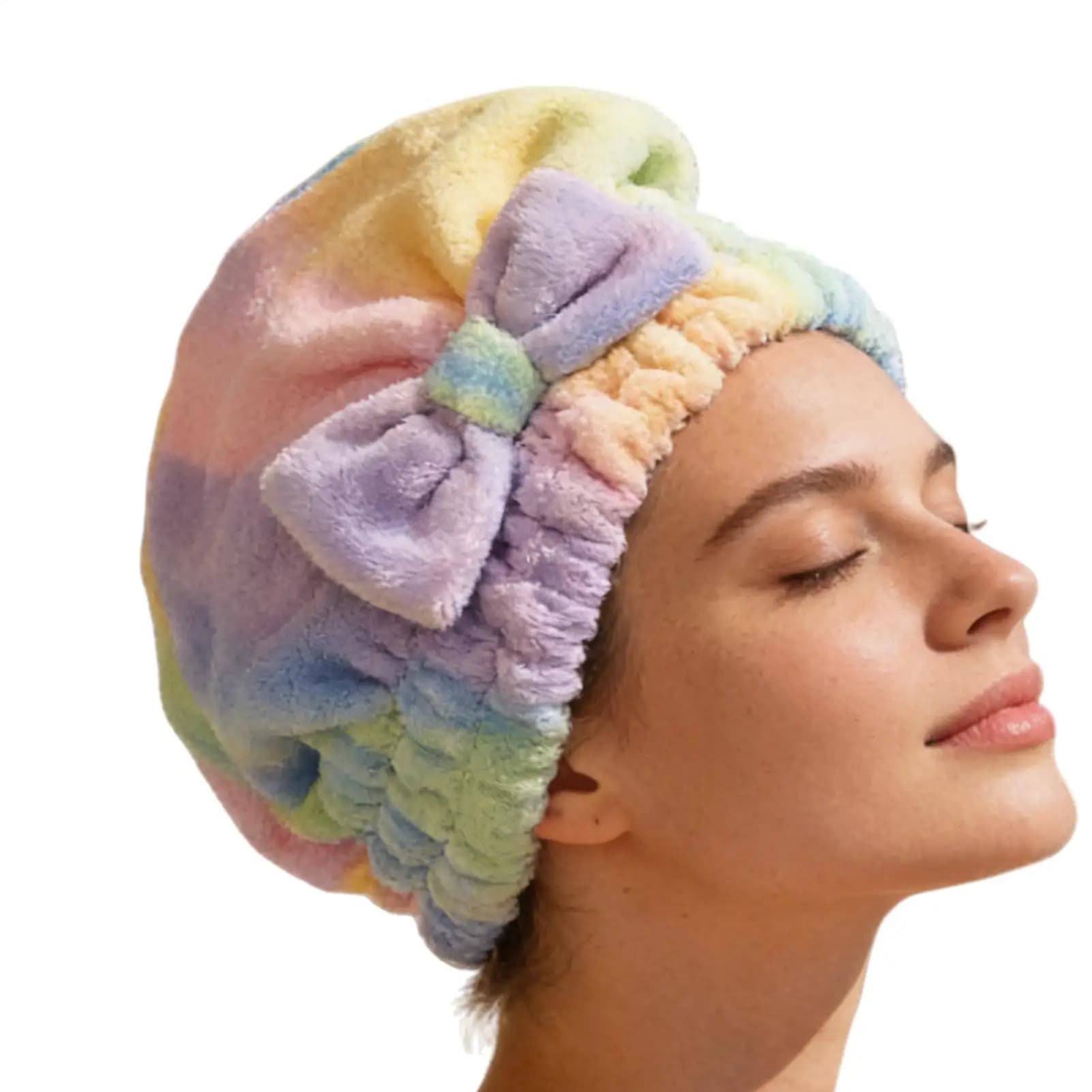 1PC Microfiber Hair Drying Towels Head Wrap with Bow-Knot Shower Cap Hair Turban Hair Wrap Bath Cap for Curly Long Wet Hair
