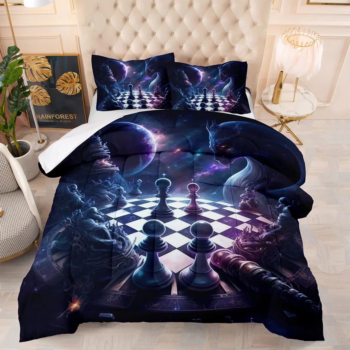 3 pezzi set biancheria da letto serie notte stellata astronauti tema scacchi set copripiumino decorazioni per la casa regalo magico Queen King Size