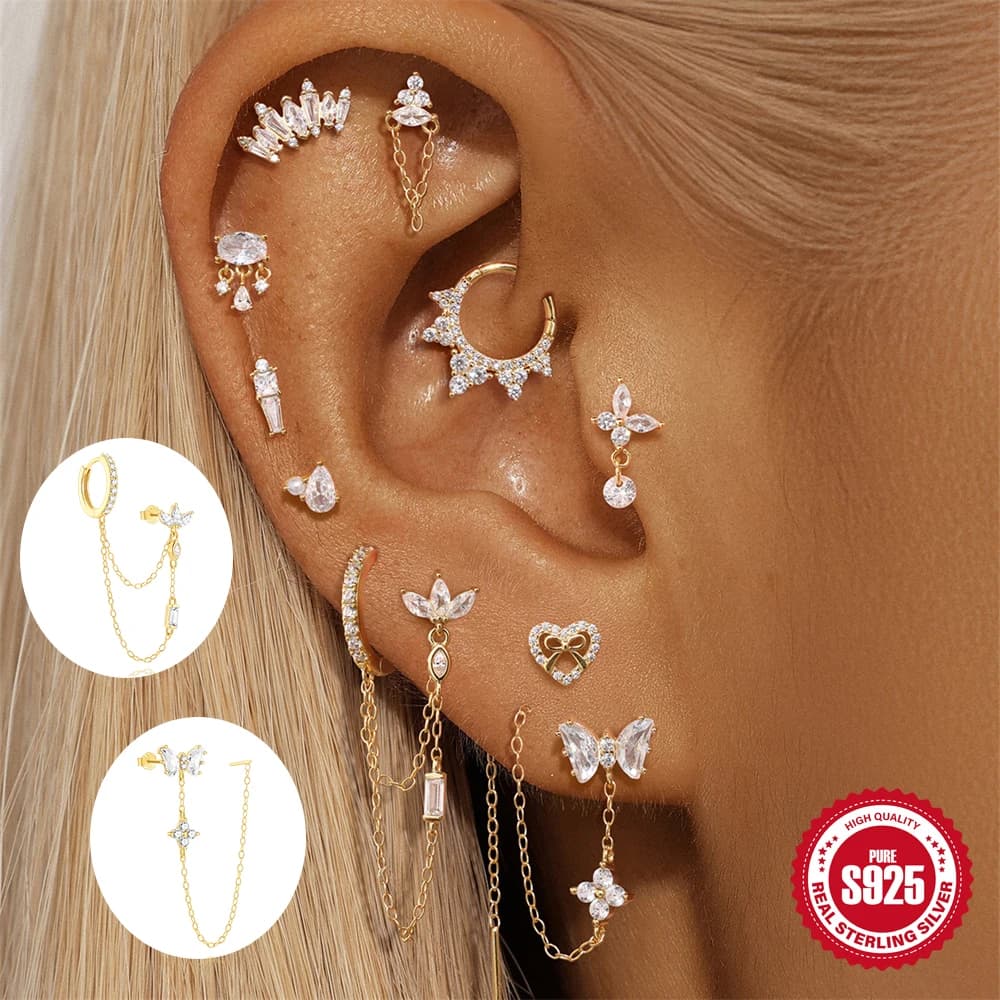 ROXI 925 Sterling Silver Heart/Geometric/ Butterfly Tassel For Women Allergy-proof 18K Gold Plata Piercing bijoux femmes