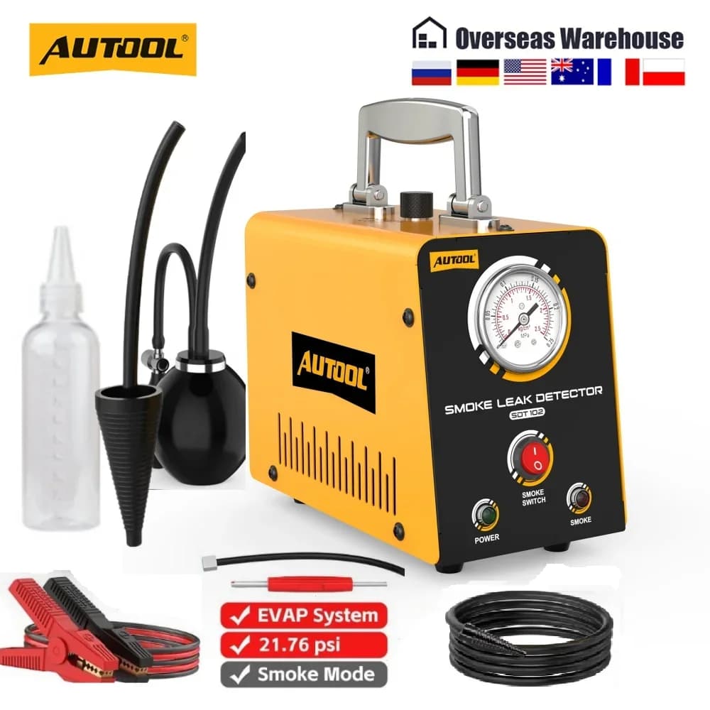 AUTOOL SDT102 Automotive Smoke Machine 12V Smoke Leak Detector Built-in Air Compressor EVAP Vacuum Exhaust Pipe Leak Diagnostic Tester
