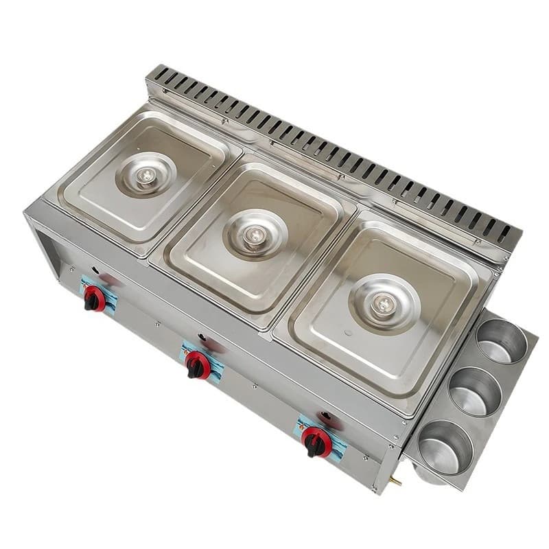 Friggitrice a gas con contenitore per ingredienti, macchina per patatine fritte, friggitrice per pollo, friggitrice a cilindro singolo e doppio