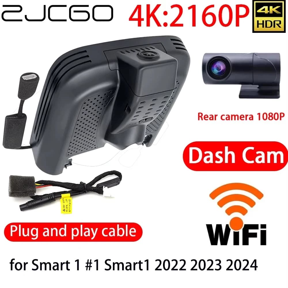 ZJCGO 4K Car DVR Camera with Wifi, Double Front and Back Camera, 24h Monitor for Smart 1 #1 Smart1 2022 2023 2024