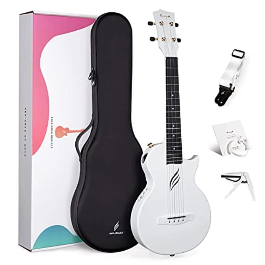 Tenor Ukulele 26 Inch for travel and beginner use, carbon fiber body in white color, acousticplus cutaway design with enhanced