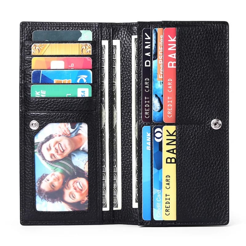 Portafoglio lungo da donna con blocco RFID Porta carte da donna ultra sottile in stile europeo con strato superiore in morbida pelle bovina
