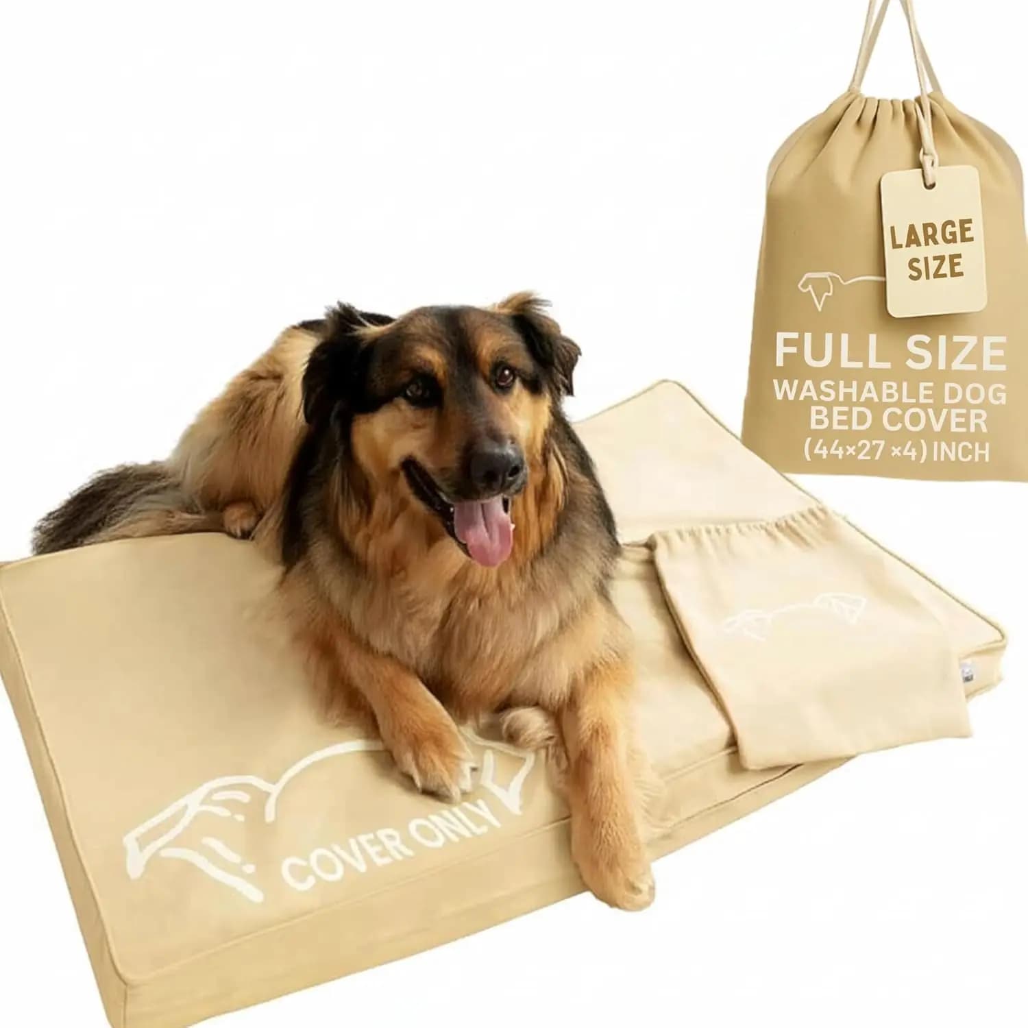 Copertura lavabile grande per cuccia per cani da 42 pollici – Tela di cotone resistente all'acqua, cerniera nascosta, borsa da viaggio inclusa – Durevole