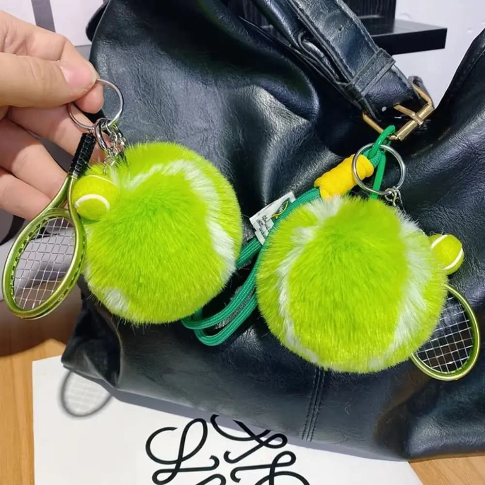 Creativity Cute Tennis Keychain Key Accessories Cartoon Tennis Fur Key Chain DIY Soft Ball School Bag Pendant For Girl Gift