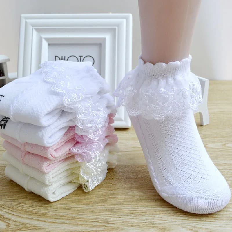 4 paia neonate calzini di pizzo primavera estate volant principessa maglia bambini caviglia corta cotone traspirante bambino bambini Socken 1-6Y