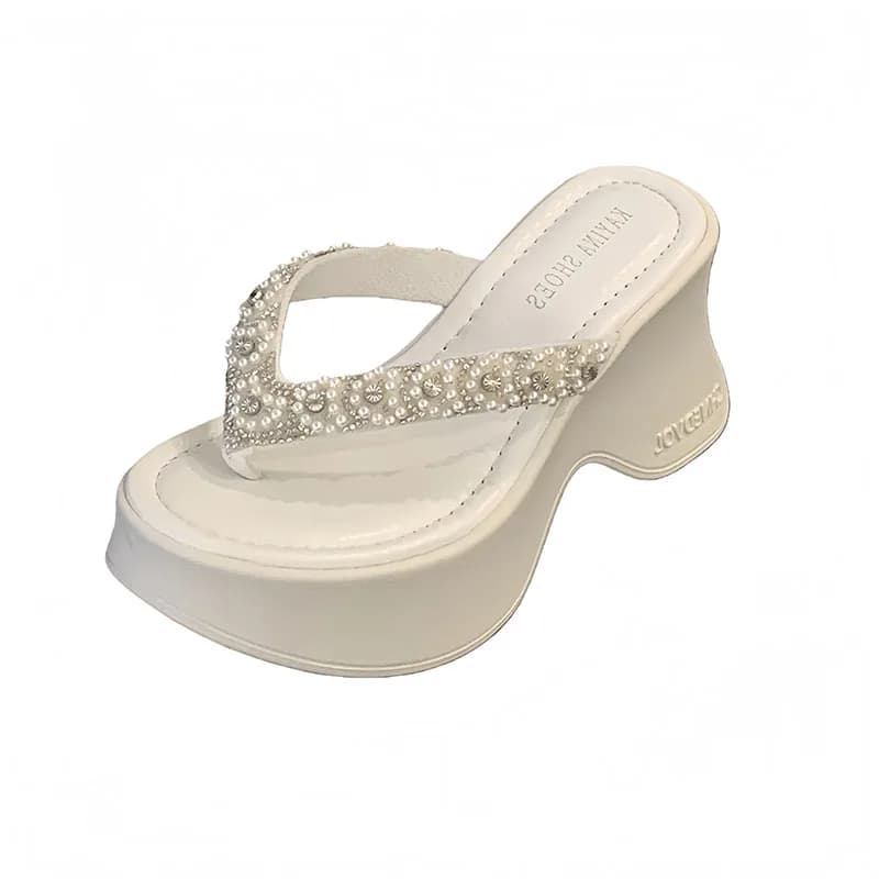 Summer Slippers Woman 2026 White Wedge Heeled Sandals Leisure Flip Flops Platform Shoe Black High Heels Ladies Slippers