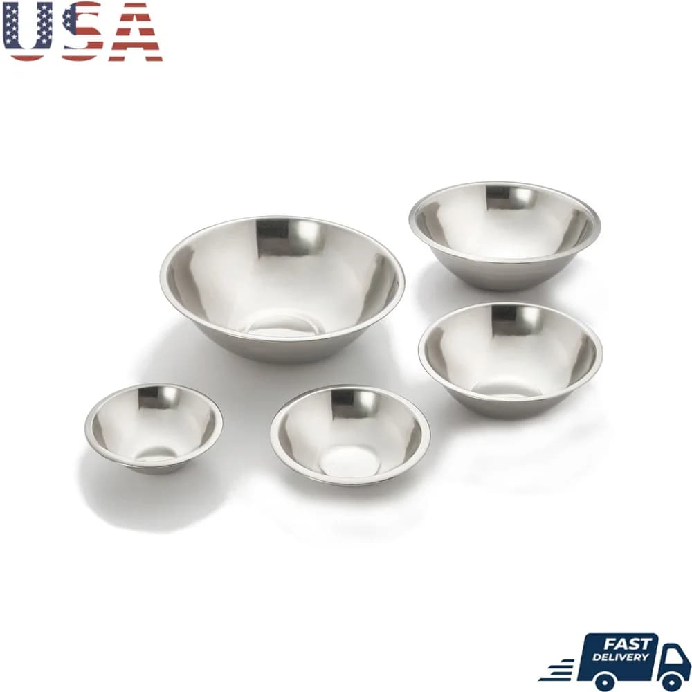 5 piece stainless steel mixing bowl set, durable, easy to clean, mirror polished, non-stick, graduated size, essential kitchen tool