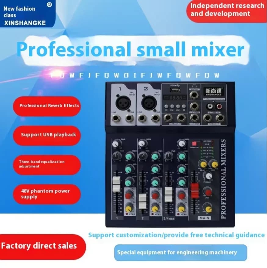 Mixer audio portatile Sistema 2/4/5/6/7 canali Bluetooth USB Flash Drive Registrazione Scheda audio Trasmissione in diretta Amplificatore Mixer