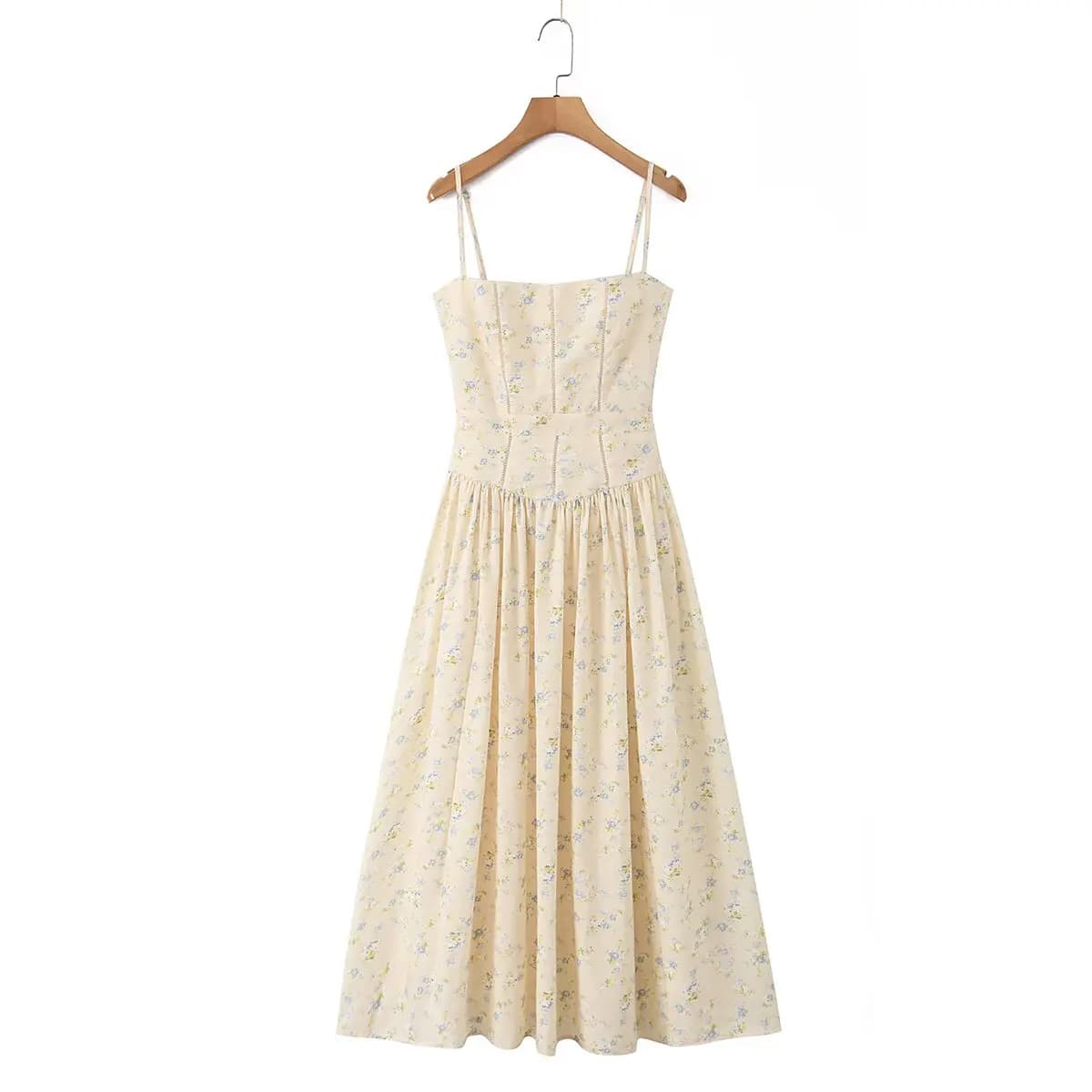 Abito da donna vintage chic estivo 2026 alla moda, slim fit, floreale, con cerniera posteriore, vita alta e cinturino