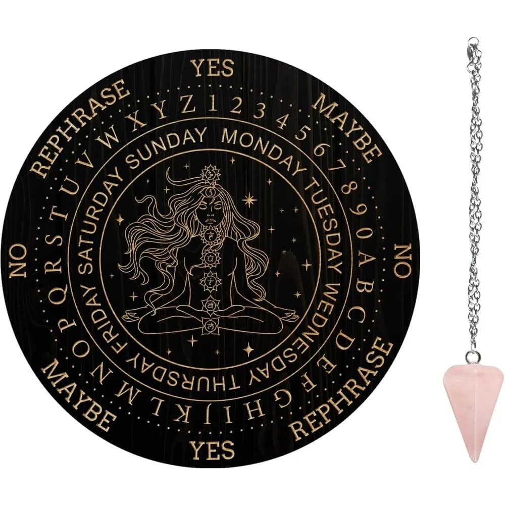 Set di tabelloni a pendolo Lavagna per divinazione da rabdomanzia in legno Lavagna per messaggi metafistici con collana a pendolo in cristallo per stregoneria