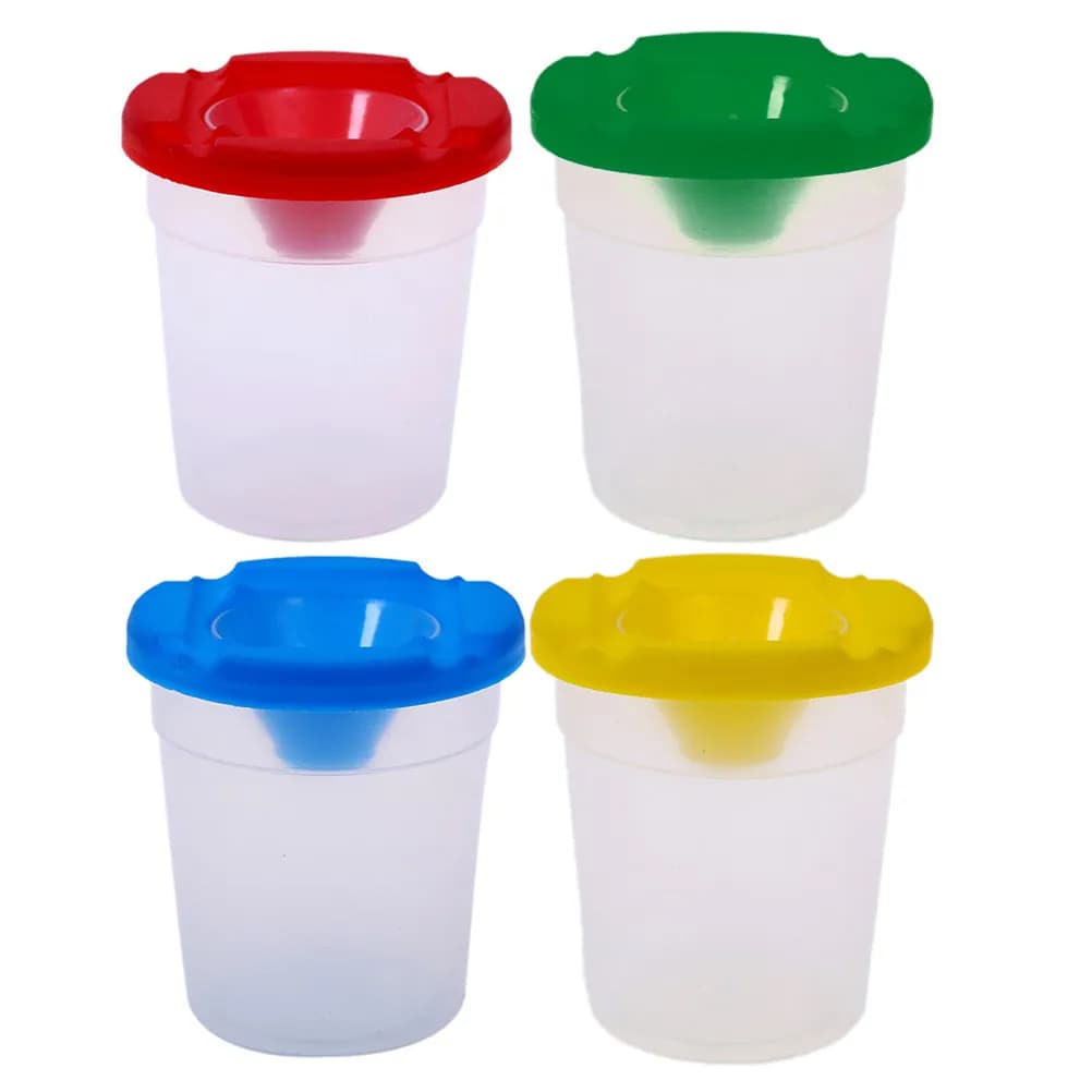 5Pcs Clear Plastic Paint Cups Lids Spill Proof Paint Container Brush Holder for Watercolor Oil Acrylic Craft