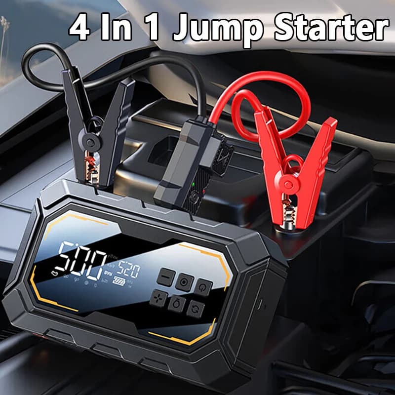 4 in 1 portable emergency screwdriver for car with LED lighting, air compressor, tire pump, power bank, 12V car charger.