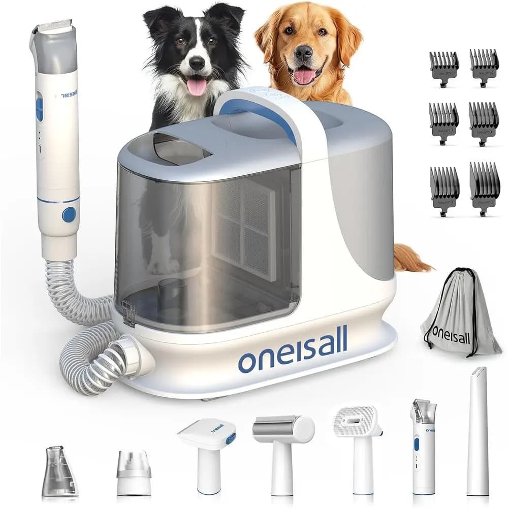 Potente Aspirapolvere per Animali Domestici da 3L con 13000Pa, Kit di Toelettatura 7-in-1, Funzionamento Silenzioso, Aspirazione Regolabile per Cani