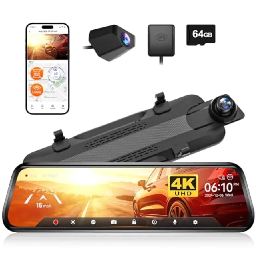 Telecamera per Specchietto Retrovisore G930 10'' con WiFi 5.8GHz, Dash Cam 4K Anteriore e Posteriore con WDR, Schermo Touch e Telecamera di Retromarcia