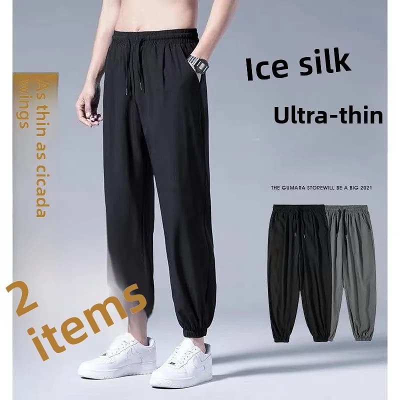 Ice Silk Men's Work Pants Summer Thin Sports Casual Trousers Wear Resistant Dirt Proof Loose Fit mid Waist Nine Points