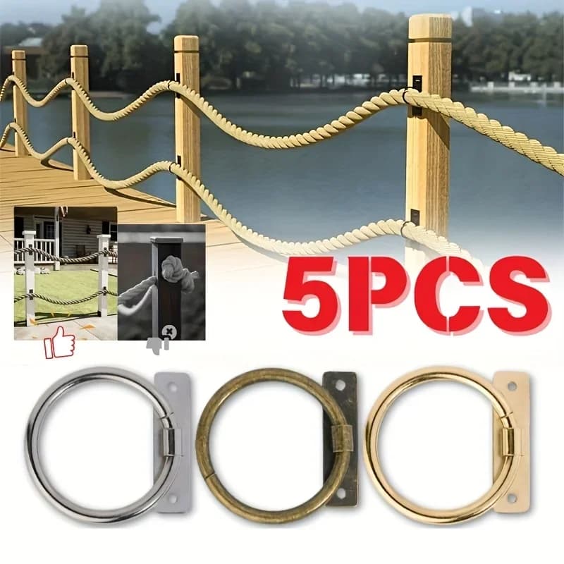 Staffa per anello in corda metallica da 5 pezzi Gancio per montaggio a parete Supporto per corda resistente per ringhiera per recinzione da terrazza Decorazione da giardino per esterni