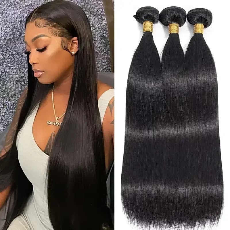 Extension of Straight Human Hair, 1/3/4 Pieces, Brazilian Virgin Hair, Straight Double Trame Hair Band