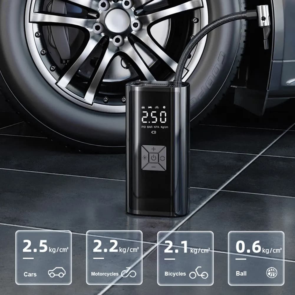 Pompa d'aria per auto 150psi con LED, gonfiatore elettrico portatile per pneumatici, compressore d'aria per biciclette, moto e gommoni