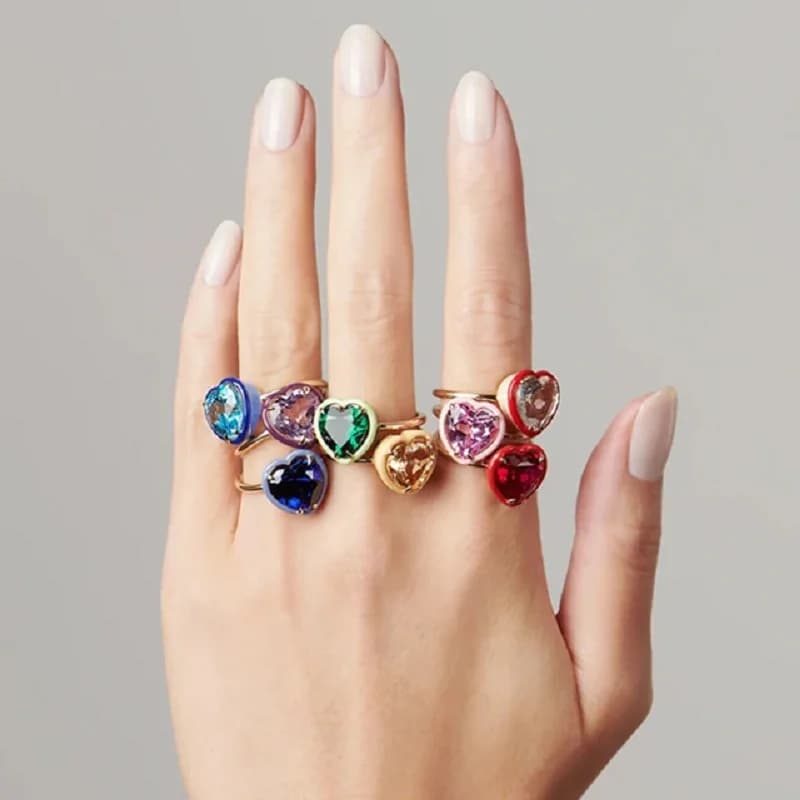 Heart Birstone CZ Ring For Women Gold Plated Neon Enamel With Matching Color CZ Unique New Fashion Finger Jewelry
