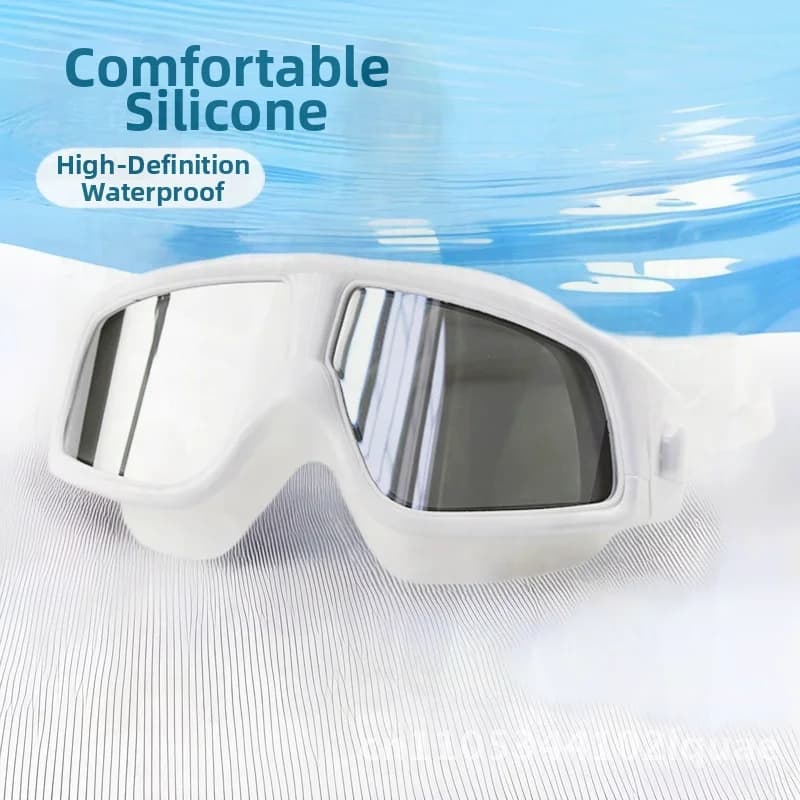 HD swimwear with big frame for adults Silicone swimming glasses waterproof black transparent white anti-fog