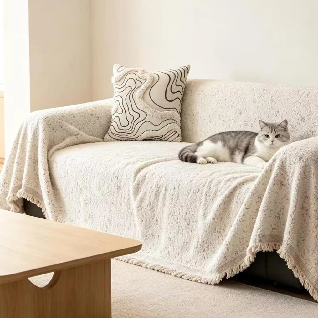 Fluffy Lines Jacquard Thicken Fluffy Sofa Towel with Tassel Universal for Living Room Furniture Decor Cover or Camping Blanket