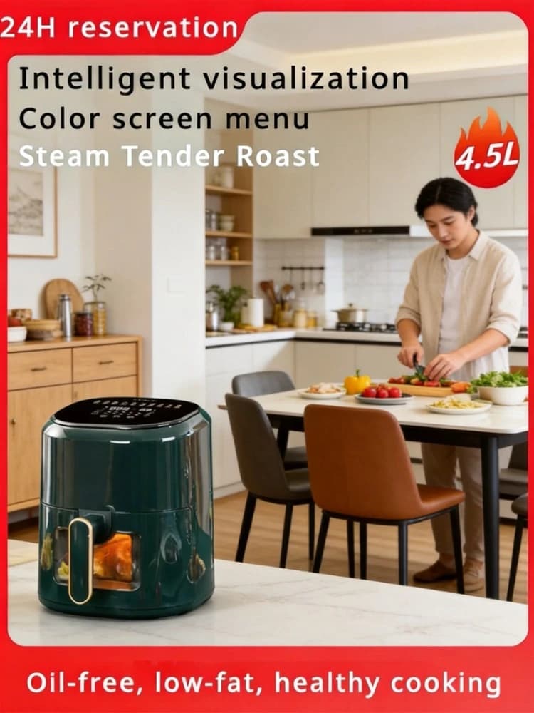 Nuova Friggitrice ad Aria Intelligente con Display, Forno Elettrico Multifunzione Completamente Automatico per Cucina Domestica