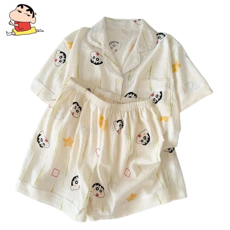 Crayon Shin-chan Pajamas Cute Cartoon Anime Short-sleeved Tops and Shorts Cotton Pajamas Home Casual and Comfortable Set Gift