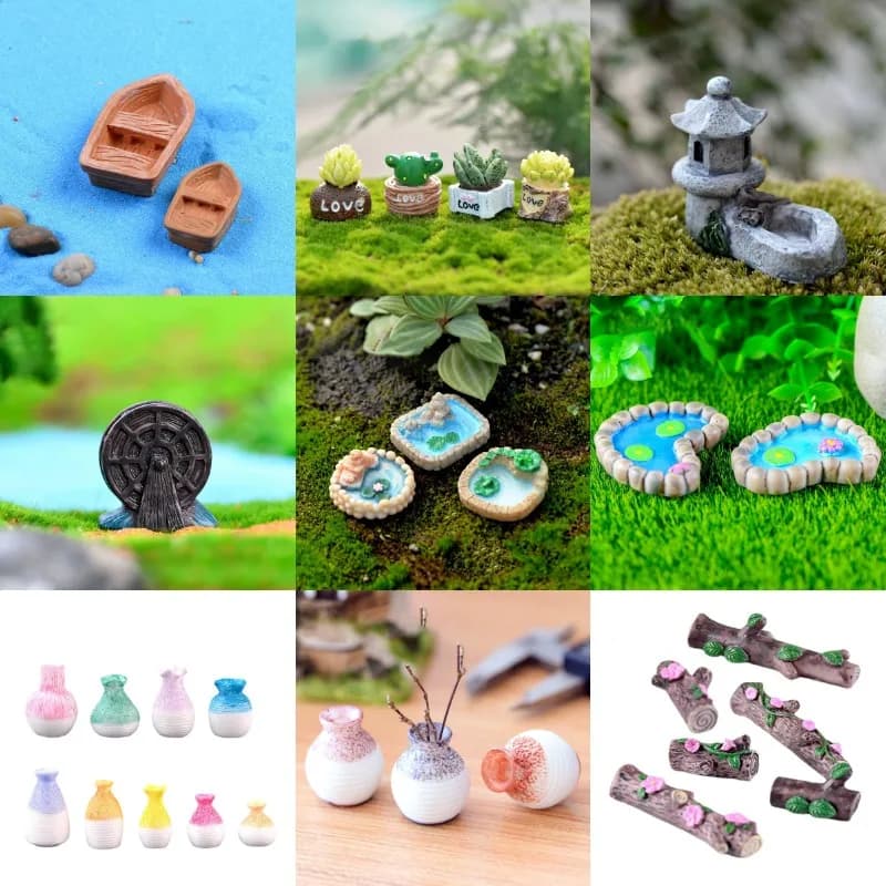 30 pieces resin boat pool wheel hydraulic vase tree strain miniature flower pot small mouth ornament garden furniture fairy