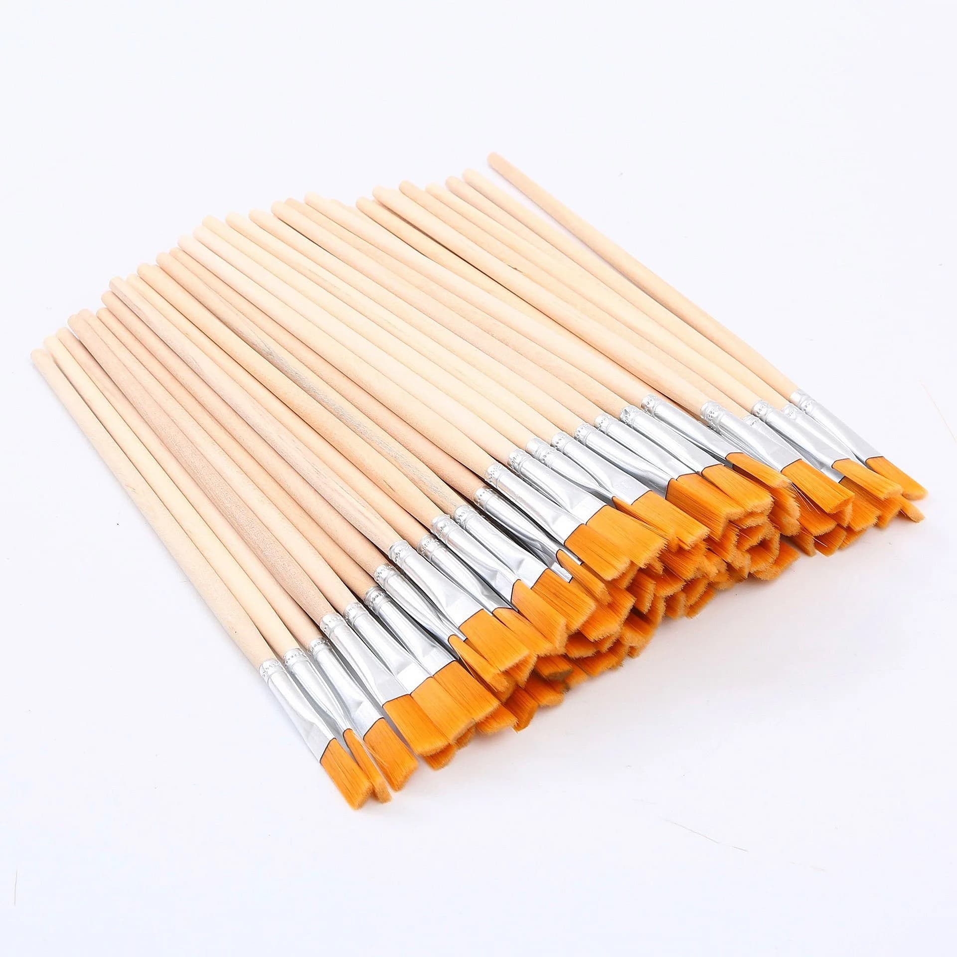 DIY Paint Brush Set 10/50/100Pcs Nylon Hair Flat/Tip Brushes with Wooden Handle And Hook for Watercolor Drawing Calligraphy