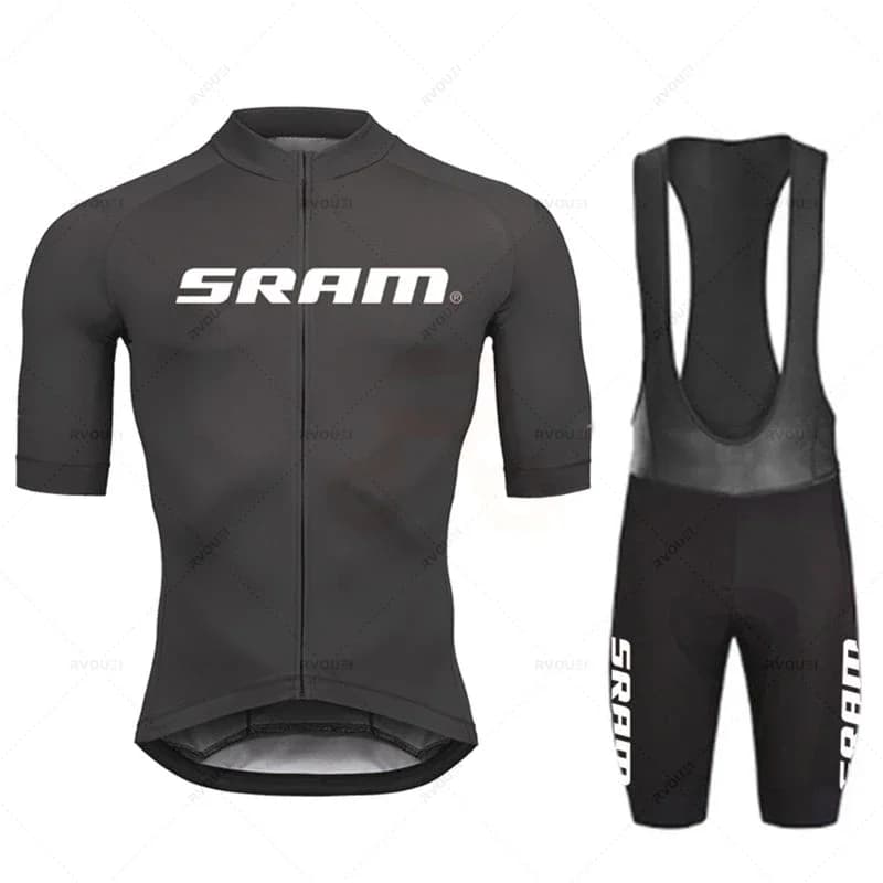2024 Sram Pro Cycling jersey Men's set Shorts with Bretelles Bicycle Short sleeves Cycling Bikes Maillot Cycling Hombre Set Black