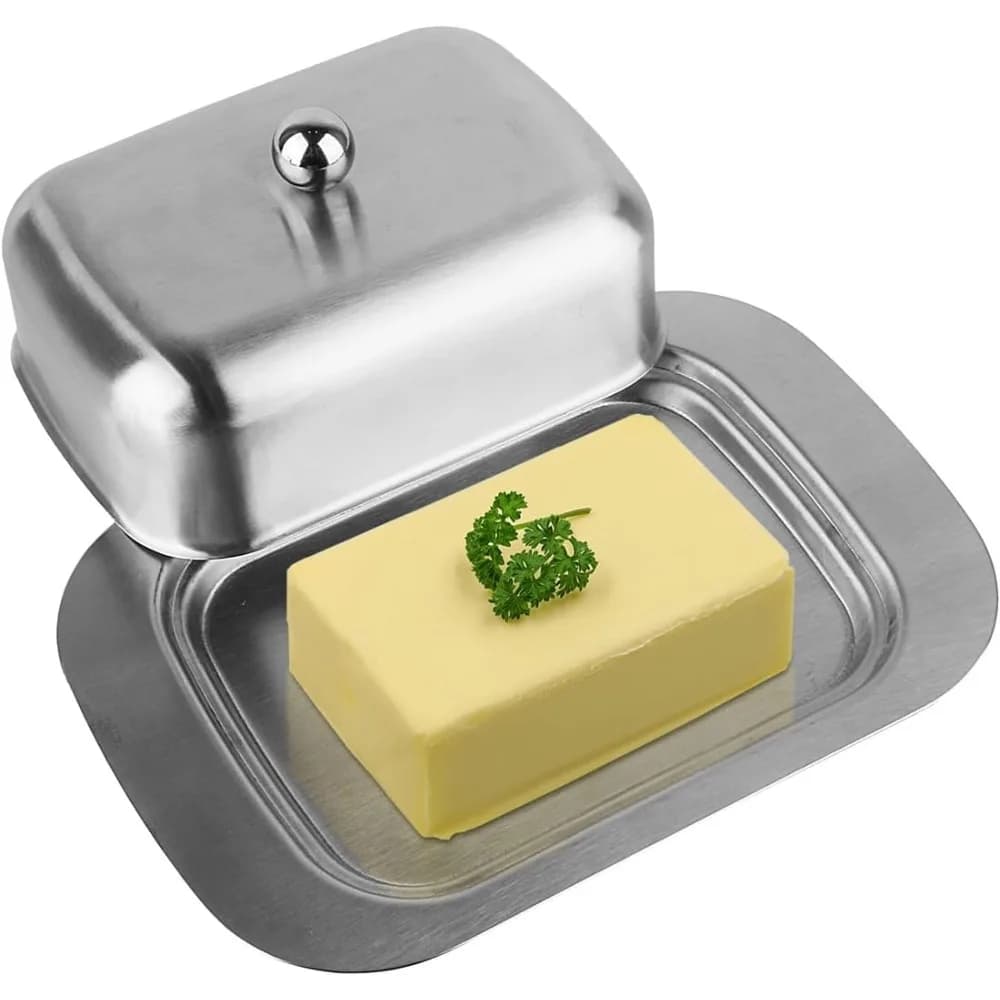 Piatto per burro da 7 pollici Piatto per burro in acciaio inossidabile massiccio Contenitore per formaggio Vassoio per burro con coperchio facile da impugnare Posate da cucina