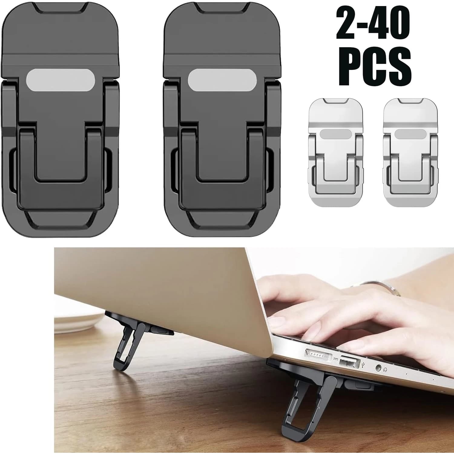 Supporto Portatile Pieghevole per Laptop con Piedini in Plastica, Rialzo da Scrivania, Supporto Mini Regolabile per Tastiera Nascosta e Notebook