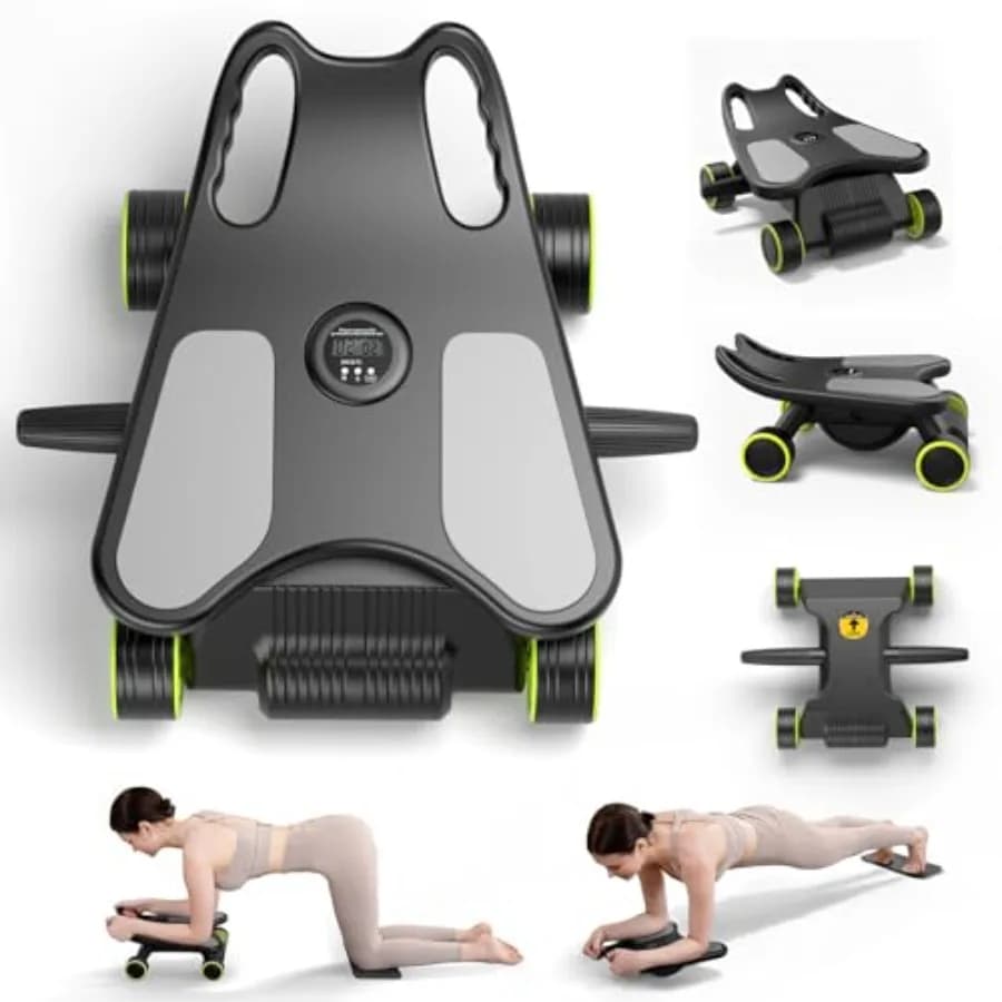 Abdominal Roller with Elbow Support for Core Training, Mini 4 Wheel Black Pilates Machine, Home Gym Equipment for Abdominal