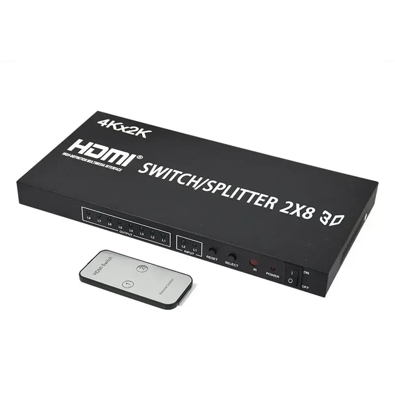 3D 4K 2x8 HDMI Switch Splitter 2 in 8 Out Screen Splitter 1 To 8 Video Distributor for PS4 PS5 Xbox DVD Laptop PC To TV Monitor