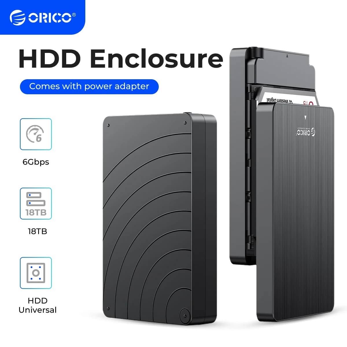 Custodia per disco rigido esterno ORICO da 3,5" SATA a USB C da 6 Gbps per custodia HDD da 3,5 pollici con adattatore di alimentazione 12V