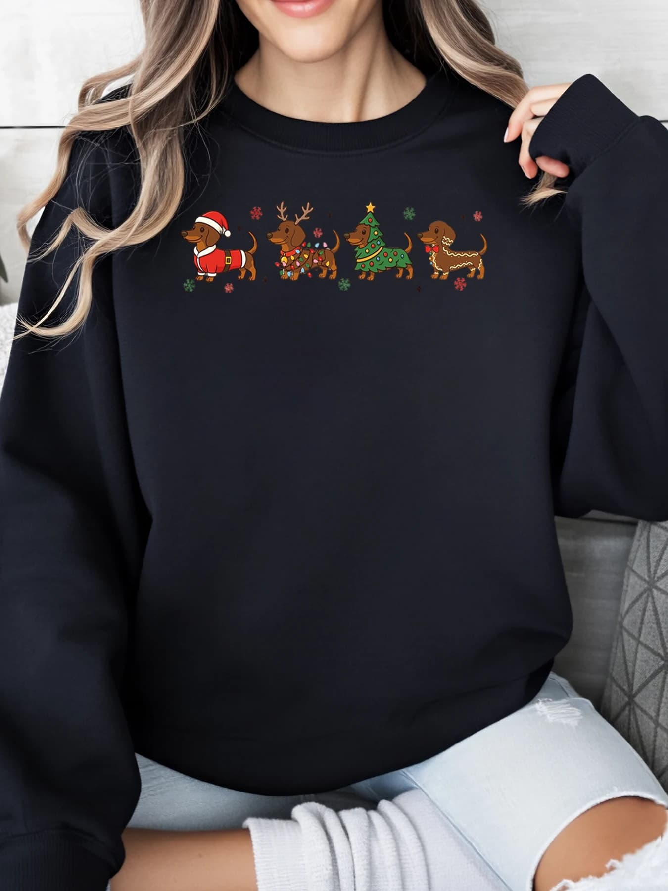 Christmas sweatshirt with women's Christmas pattern Casual winter clothing Black Strong cuts