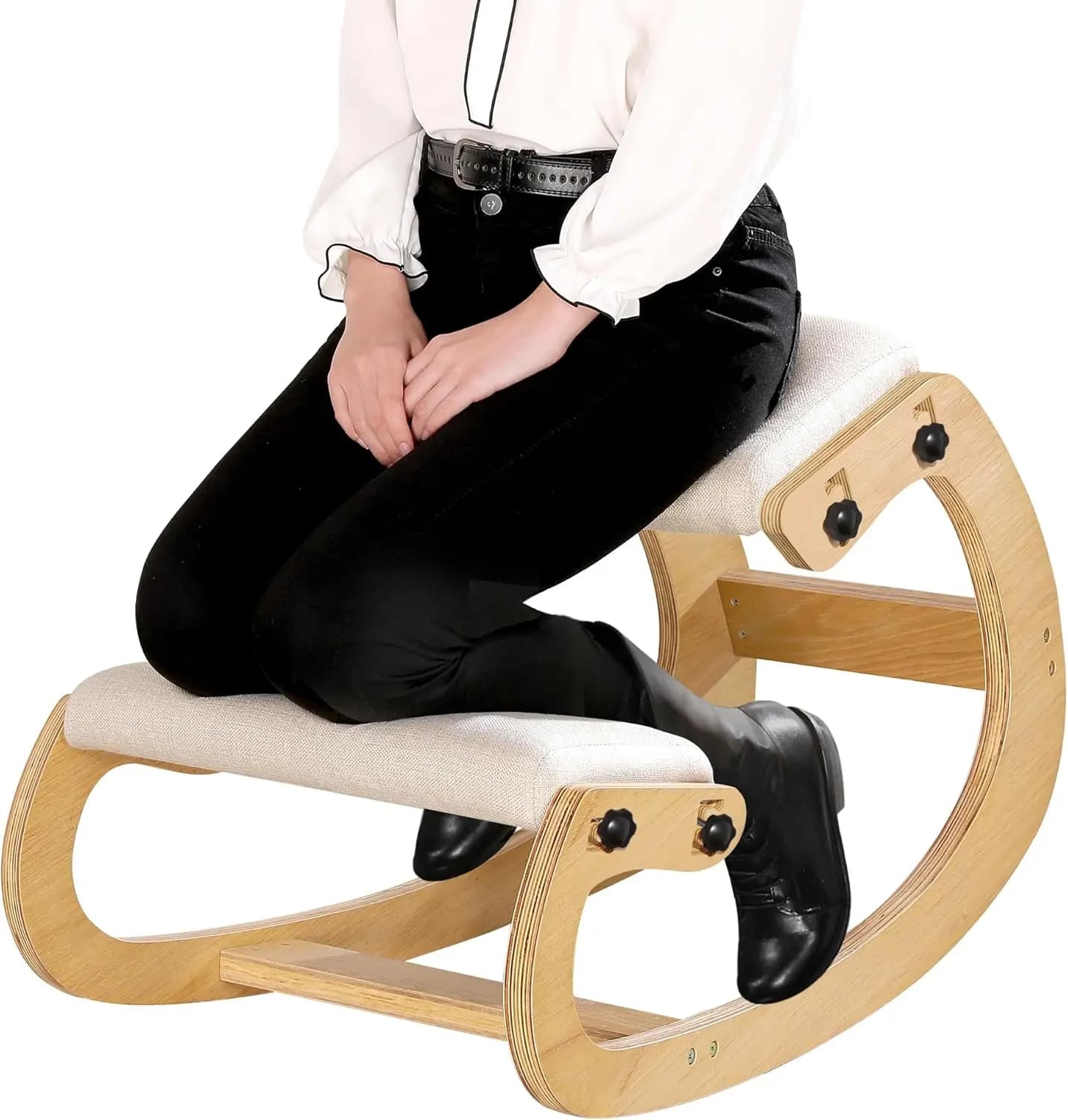 Sedia Ergonomica Regolabile per Piegarsi in Ginocchio con Cuscini Spessi, Struttura in Legno Massello per Ufficio o Meditazione