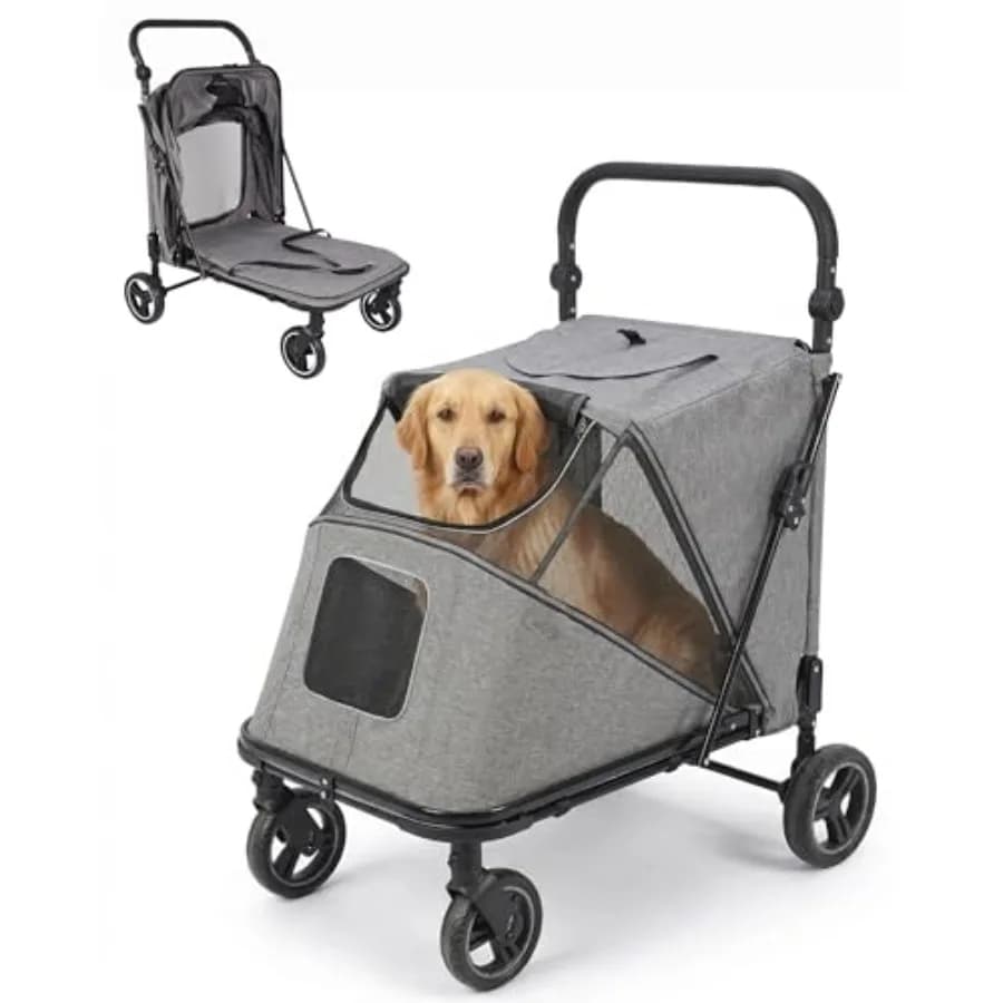 Large Dog Stroller for Medium Dogs, Pet Stroller for Medium Dogs Up to 110lbs, Easy Entry All-Terrain Wheels, Adjustable Handle
