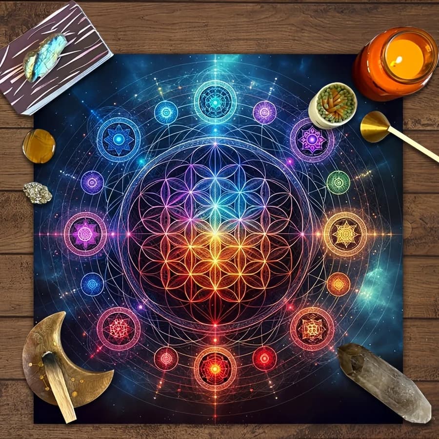 Tovaglia per carte dei tarocchi dell'albero della vita dei chakra, panno per altare Wicca, design fantastico dell'albero della vita per il blocco delle carte Oracle, divinazione dell'artigianato