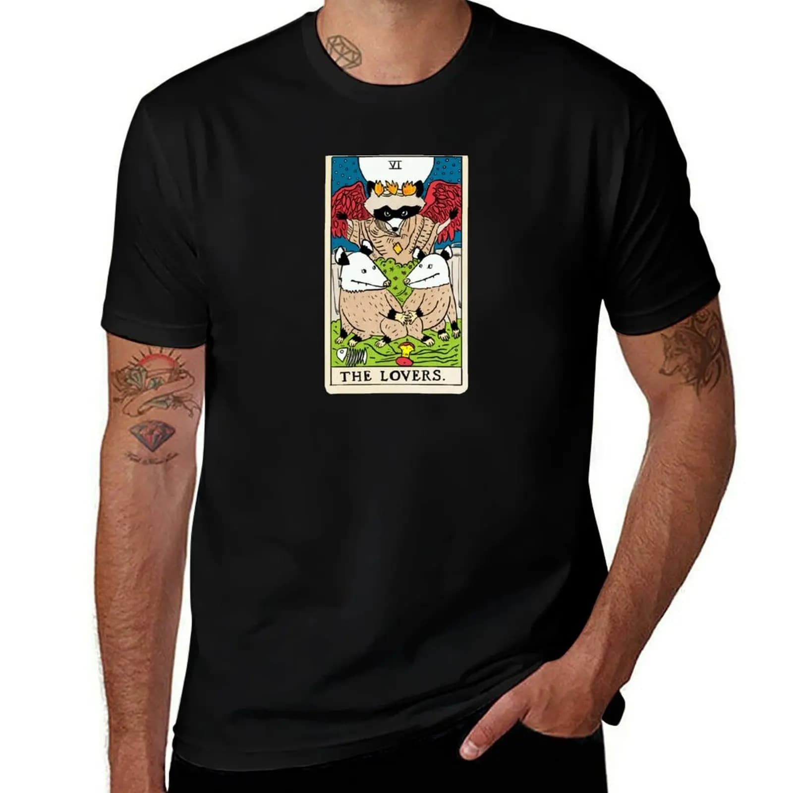 Opossum Tarot Card The Lovers T-Shirt Large Size Loose Casual Tee T-Shirt